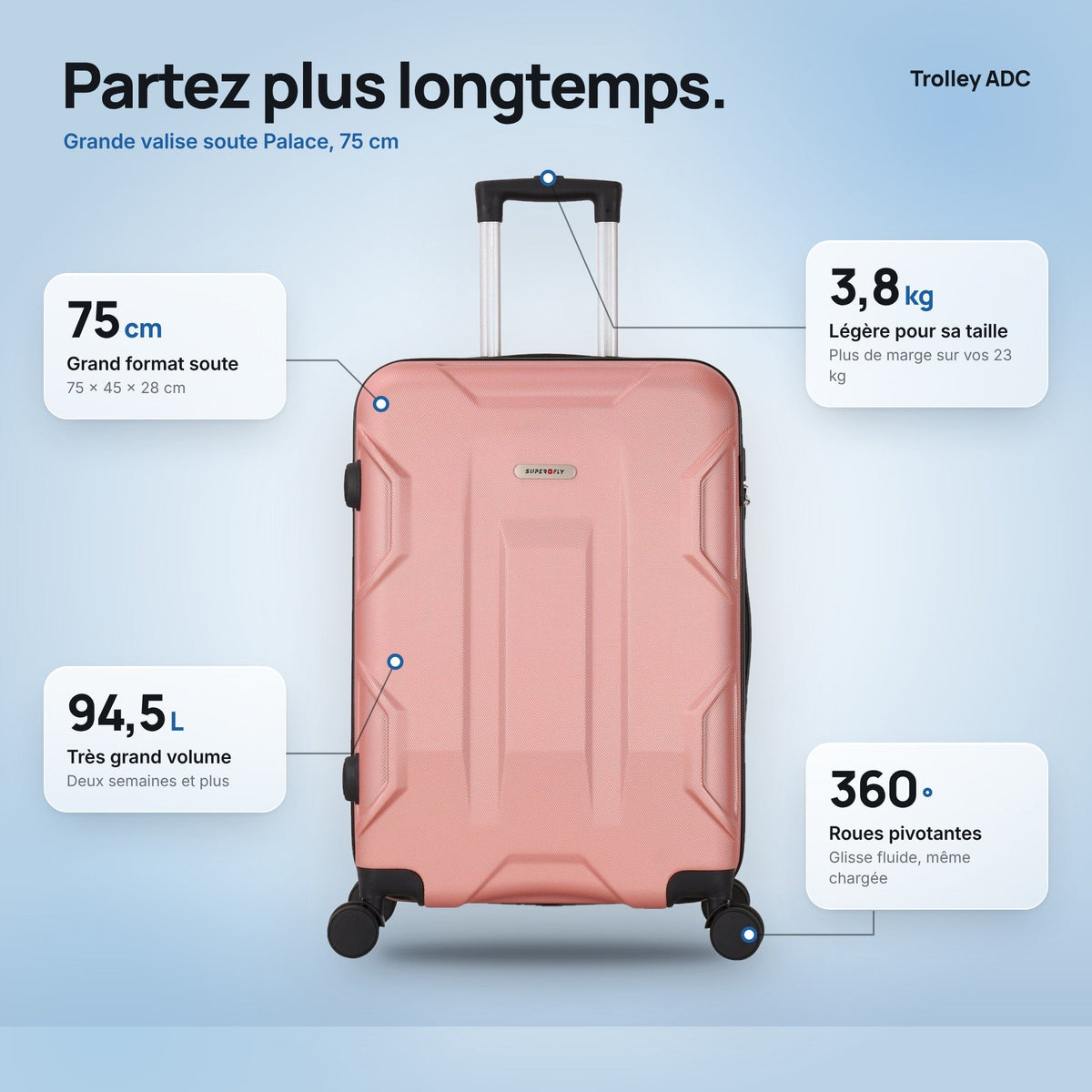 Grande valise soute 75 cm Palace : dimensions, volume et poids