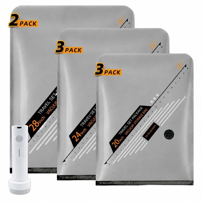 Set de 8 sacs de compression de voyage avec pompe électrique USB