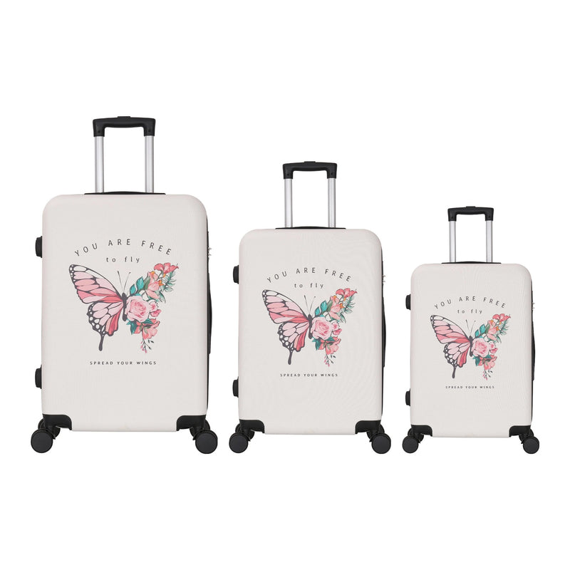 Set de 3 valises Papillon blanc : 75, 65 et 55 cm